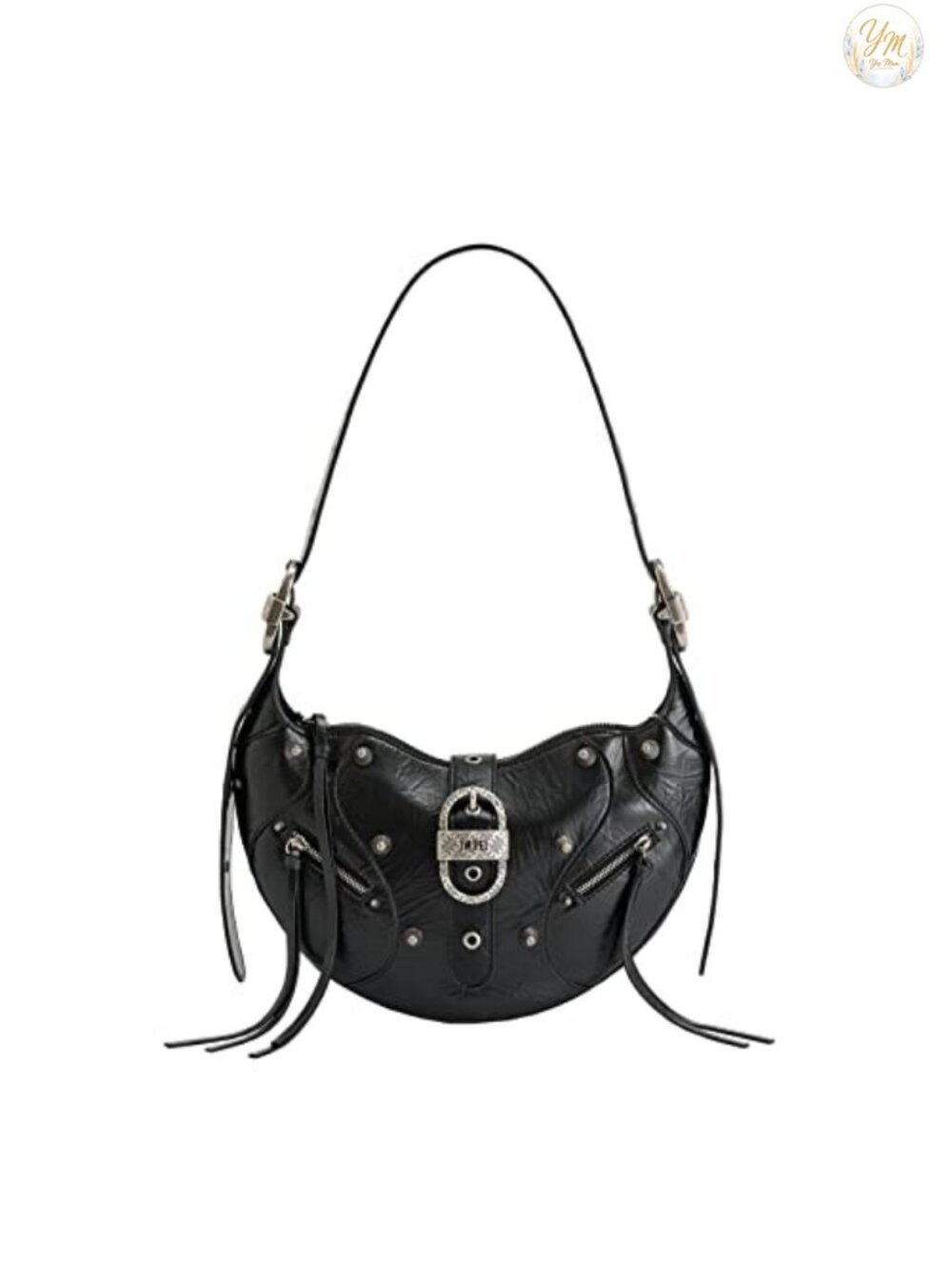 Vegan Leather Saddle Shoulder Bag with Adjustable Strap Zip Closure